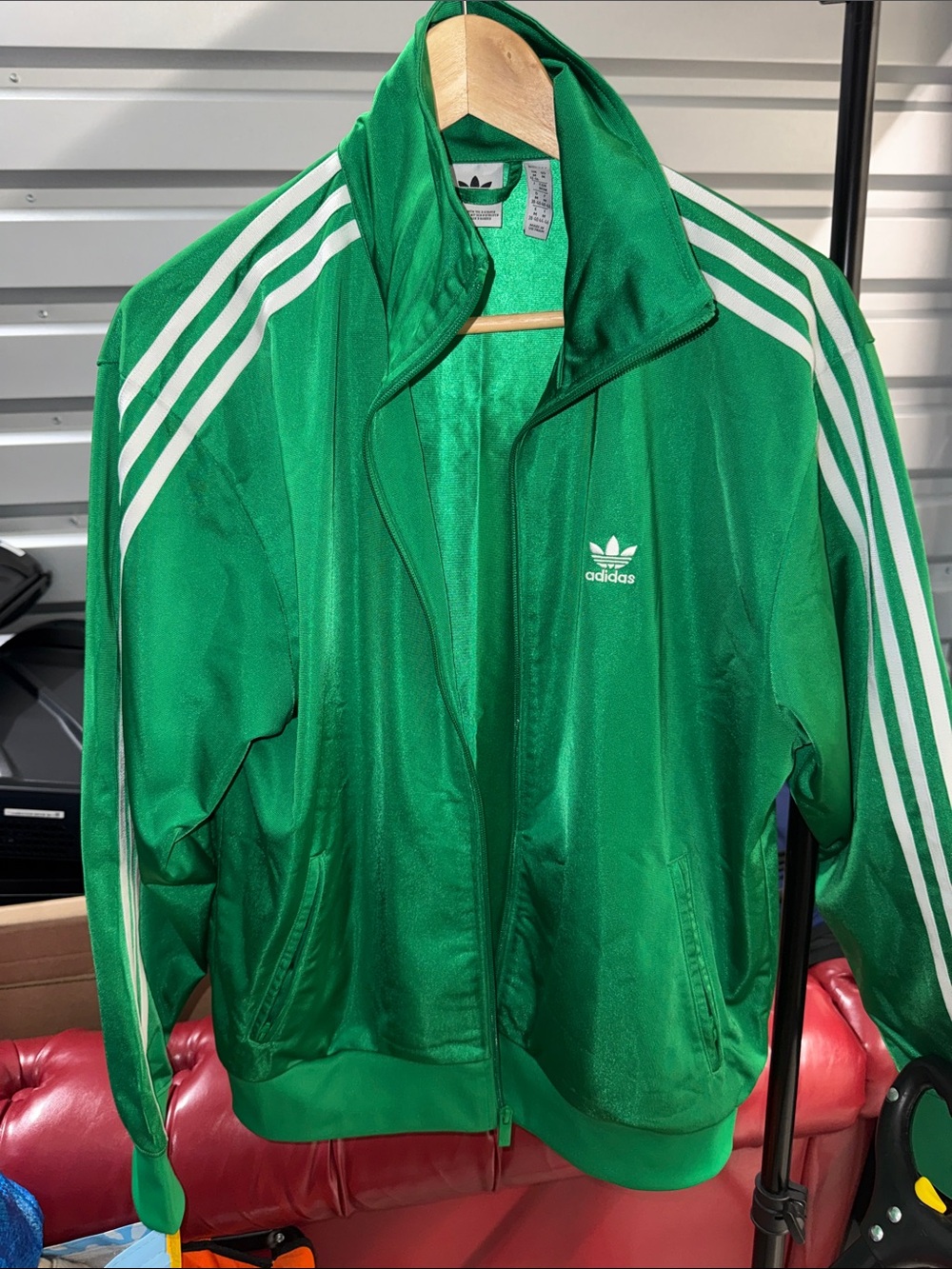 adidas Green oversized Track Jacket with White Three-Stripes